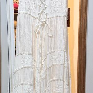 Scully Ivory Embroidered Lace-Up Maxi Dress